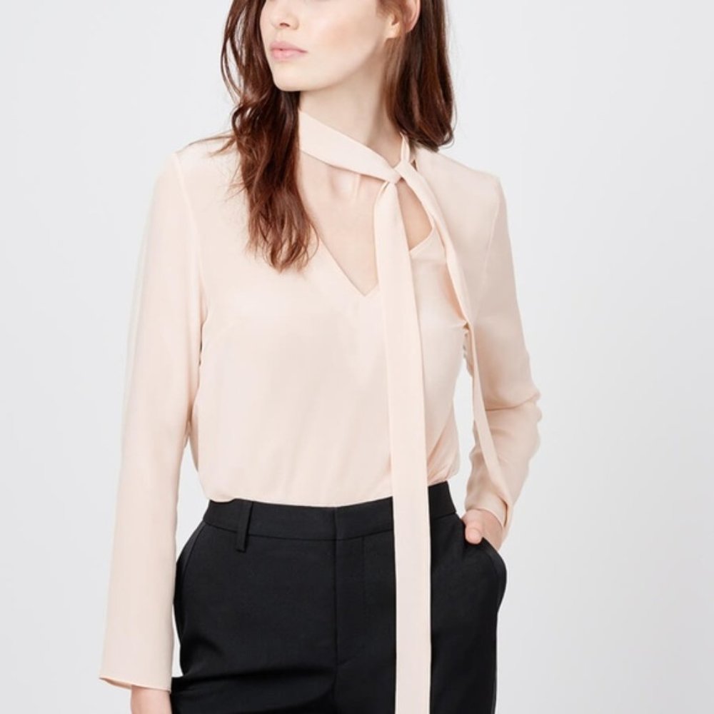 Cuyana 100% Silk Bow Blouse (Size Small)